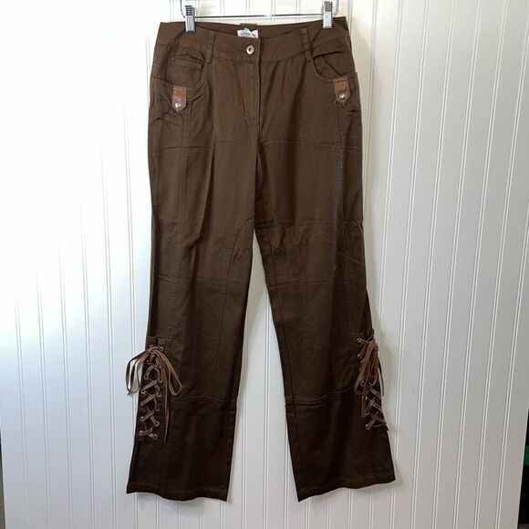 Together Lace Up Boot Cut Pants Women’s Size 6 Brown NWT Flap Pocket Cowgirl - Picture 1 of 7
